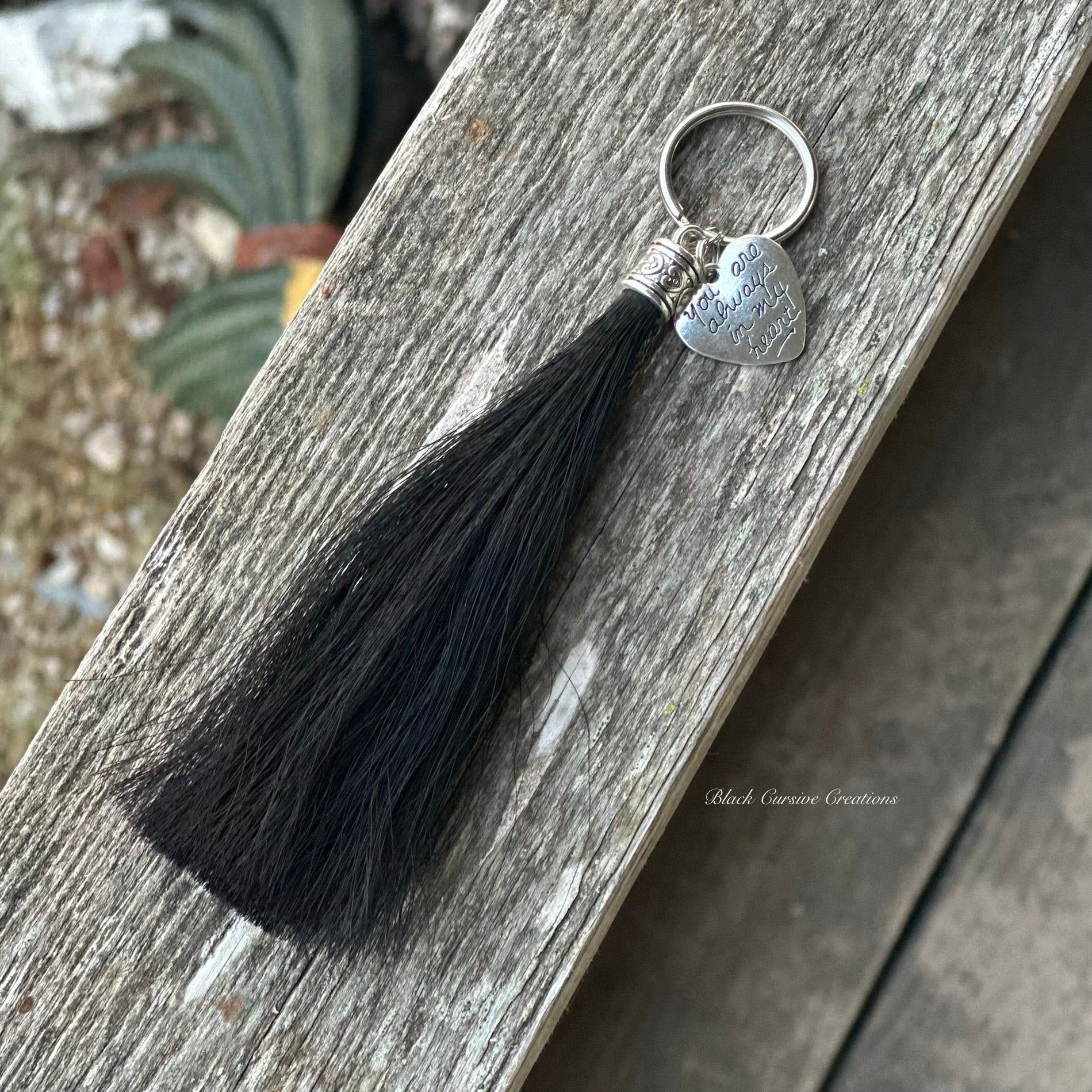 Horsehair Tassel Keychain with “You are Always in my Heart” charm