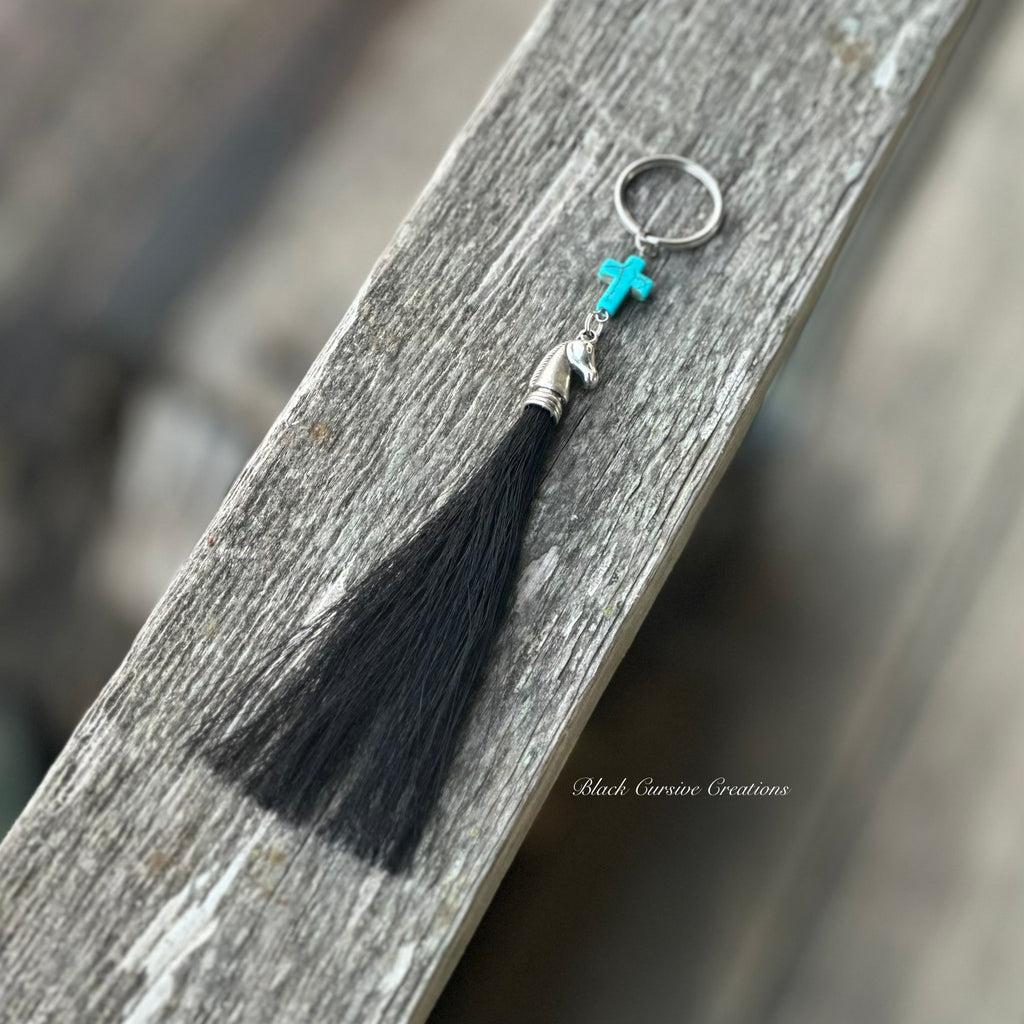 Equus Cross Horsehair Tassel Keychain