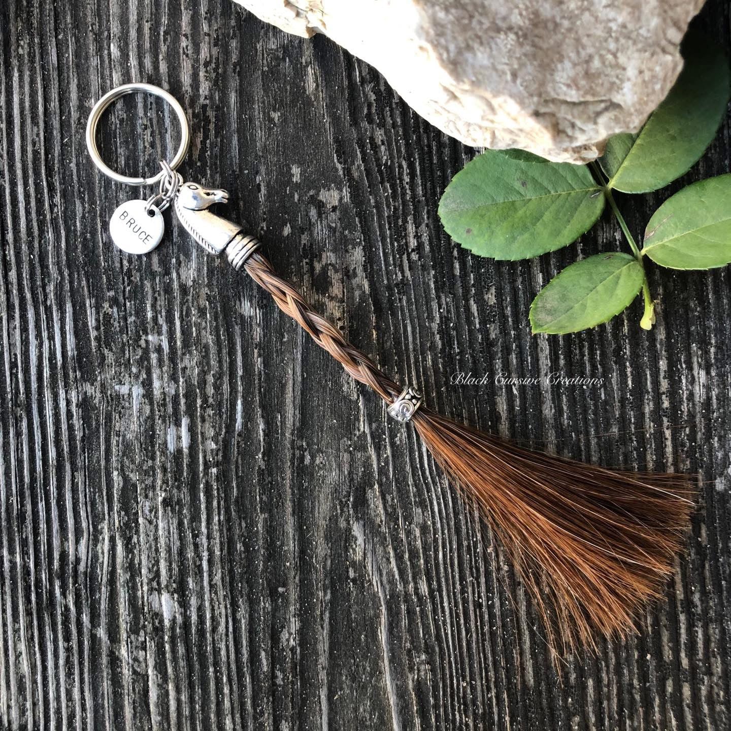 Equus Braided Horsehair Keychain with personalized name charm