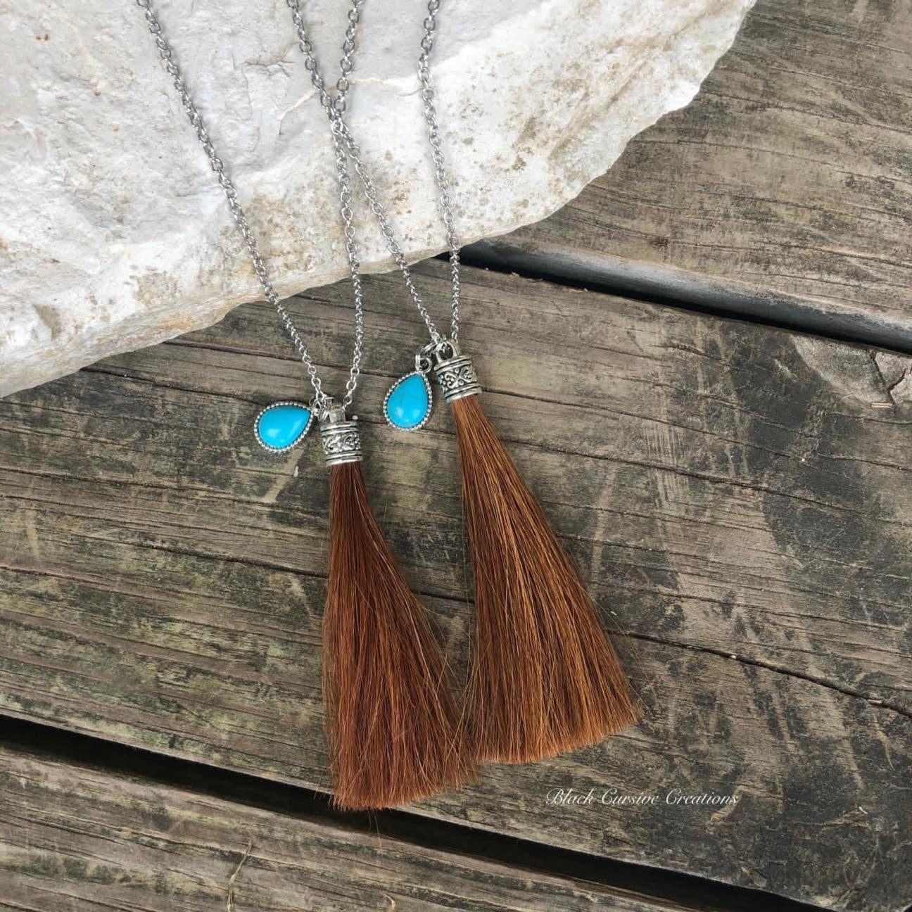 Horsehair Tassel Necklace with Turquoise Pendant
