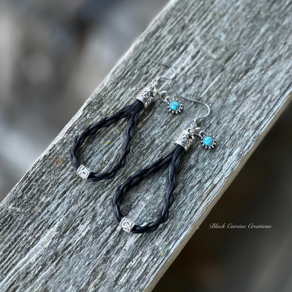 Beaded Bosal Horsehair Earrings with Turquoise Charms