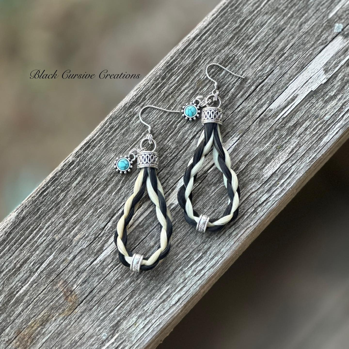 Beaded Bosal Horsehair Earrings with Turquoise Charms
