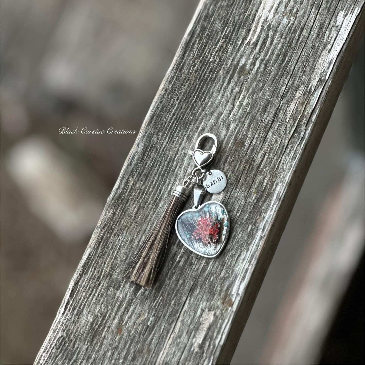Resin Heart Tassel Keychain