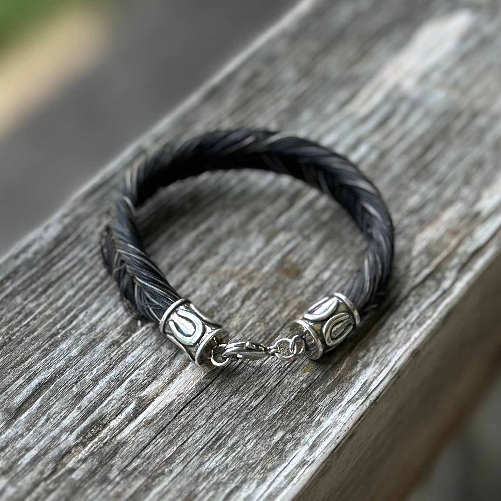 Horsehair Bracelet with Sterling Silver Horseshoe Hardware (fishtail braid)