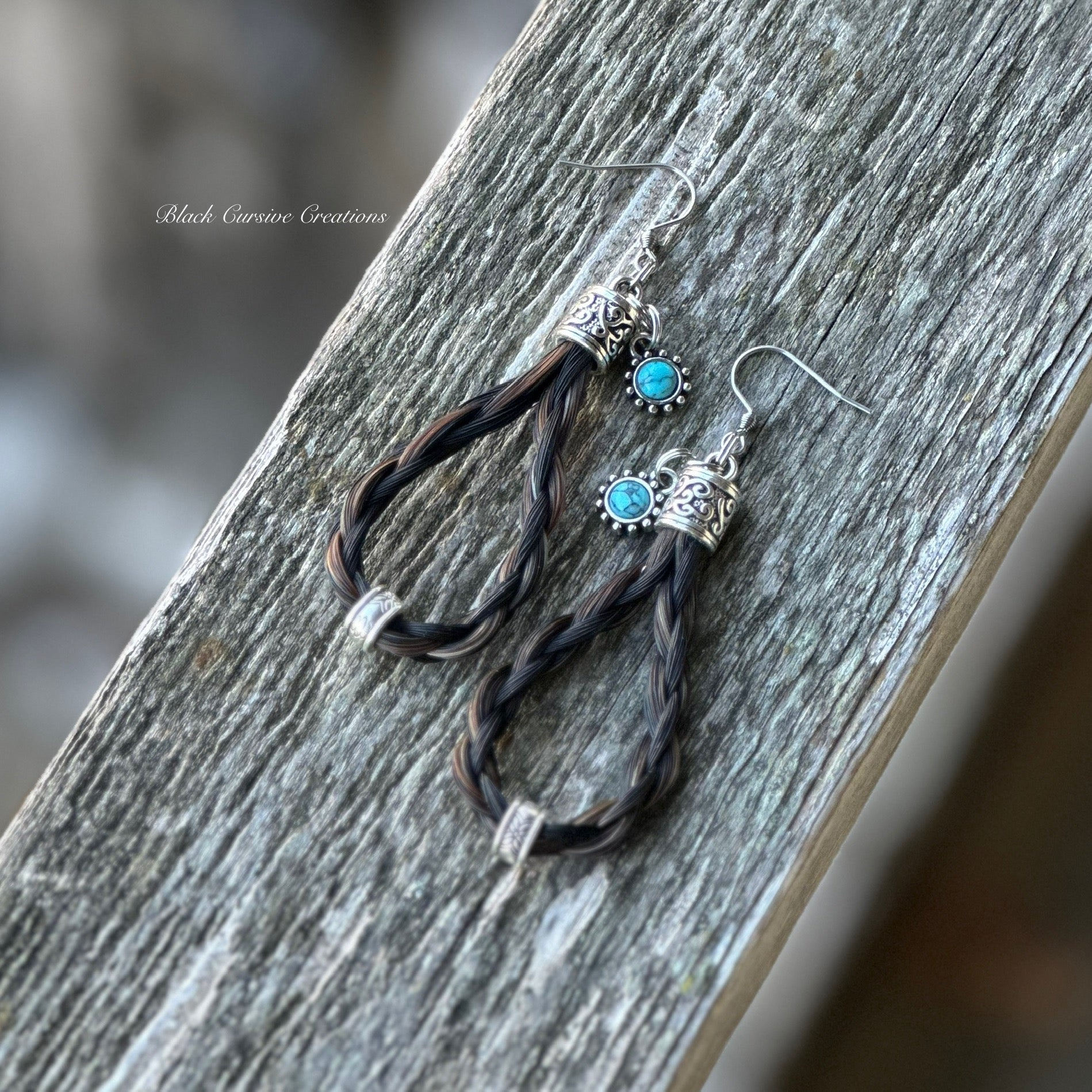 Beaded Bosal Horsehair Earrings with Turquoise Charms