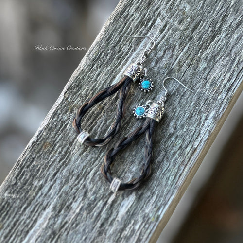 Beaded Bosal Horsehair Earrings with Turquoise Charms