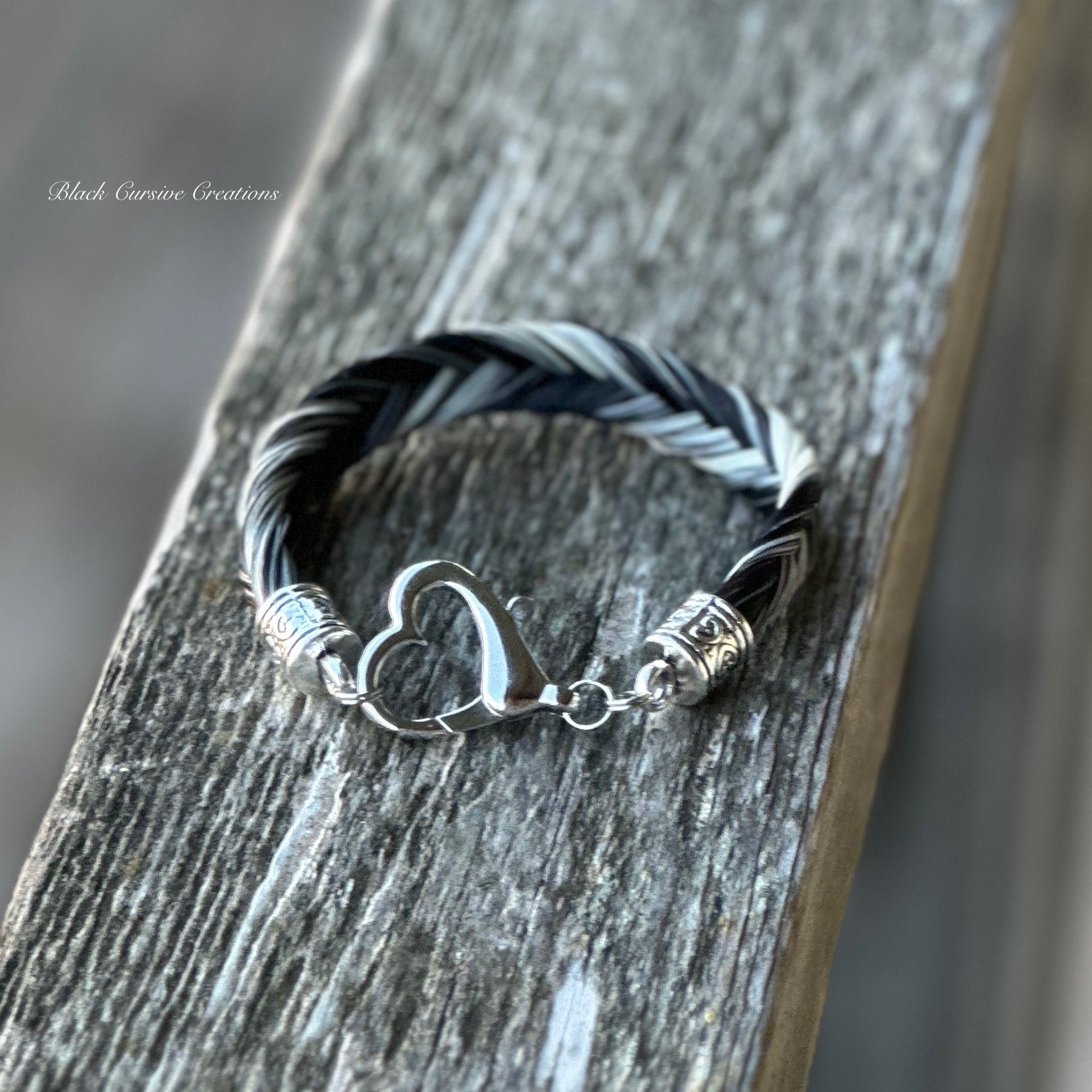 Heart Clasp Horsehair Bracelet with Fishtail Braid