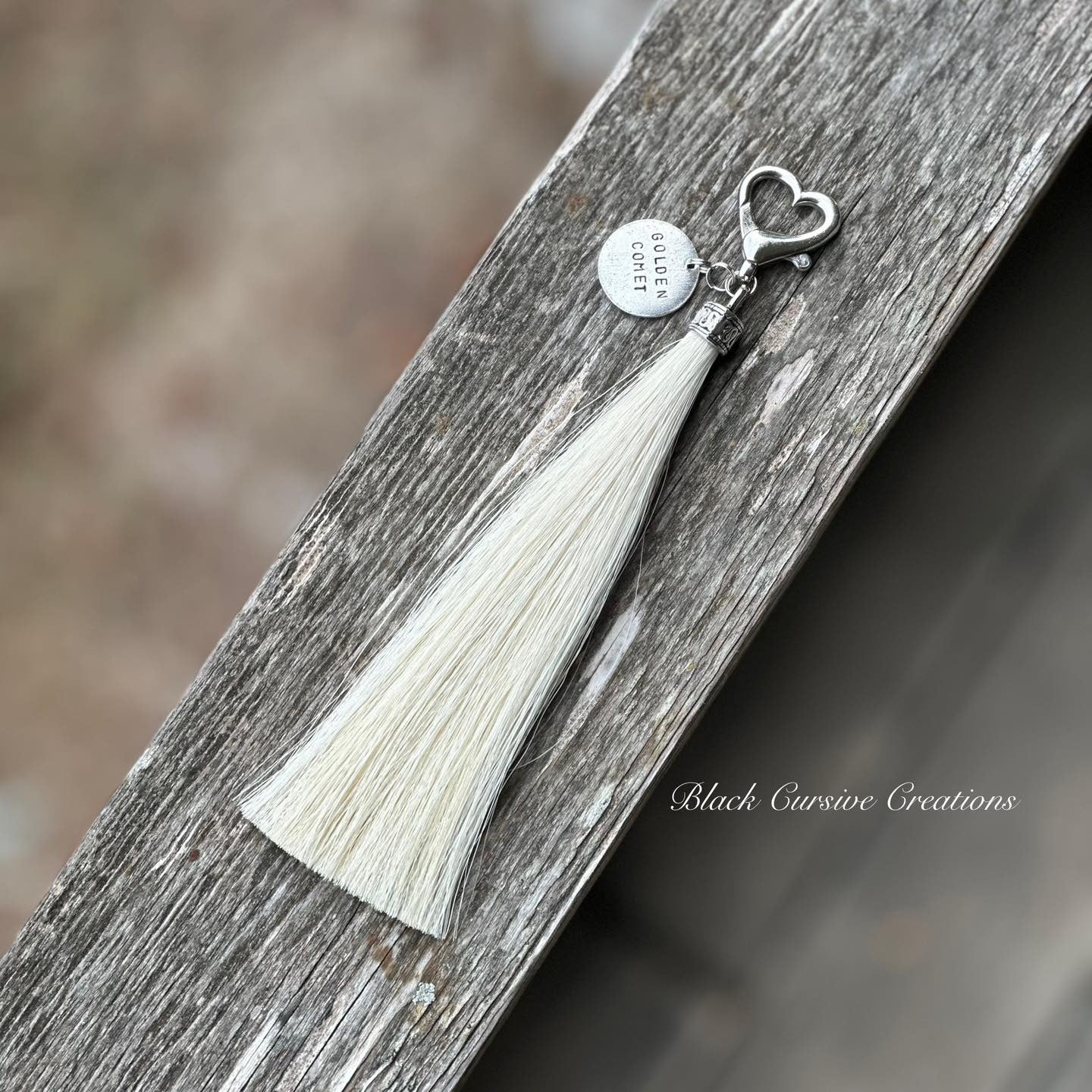 Heart Clasp Clip-On Horsehair Tassel with Personalized Charm (Long)