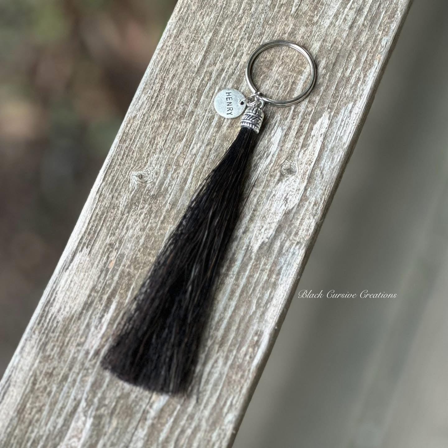 Horsehair Tassel Keychain with personalized name charm