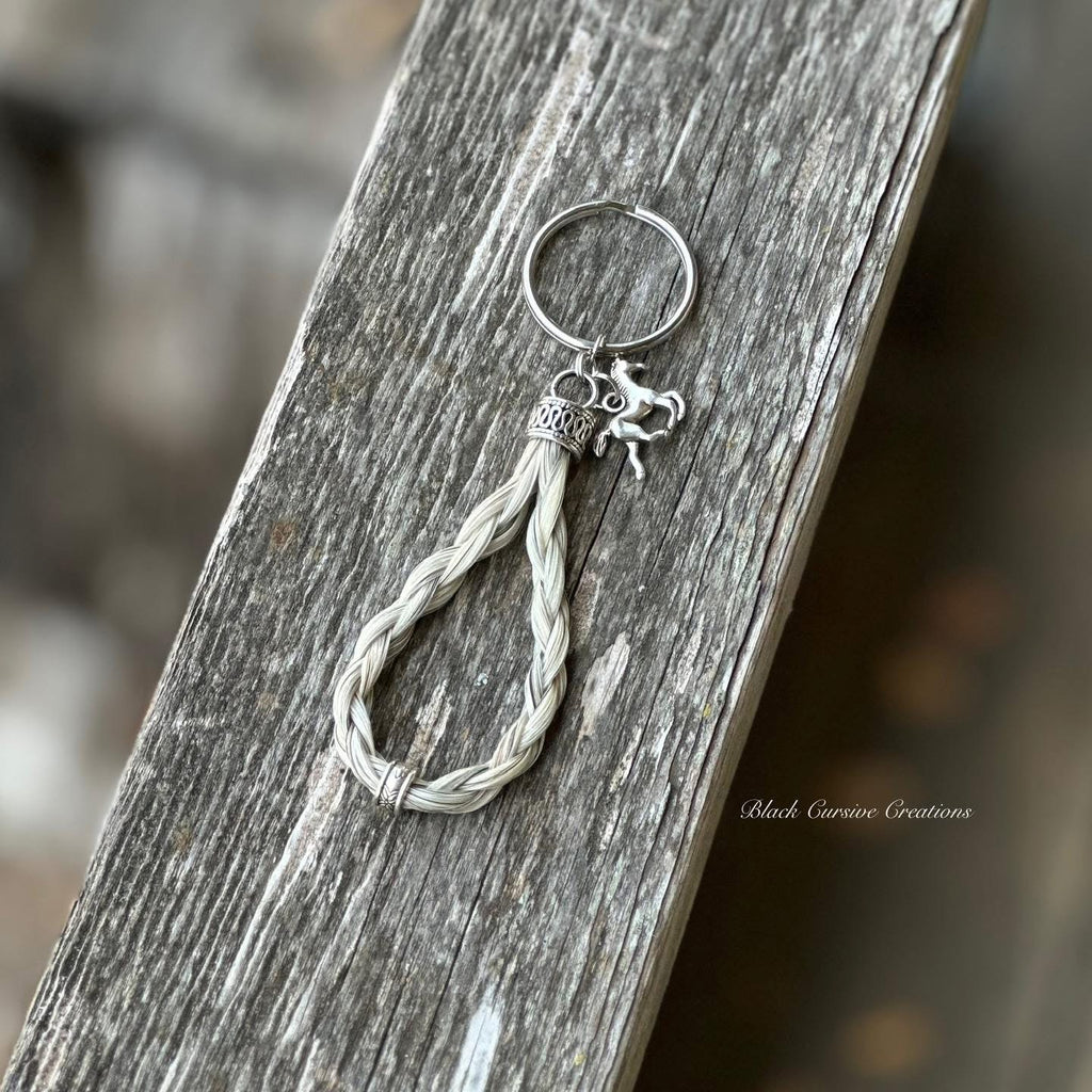 Beaded Bosal Horsehair Keychain with Charm