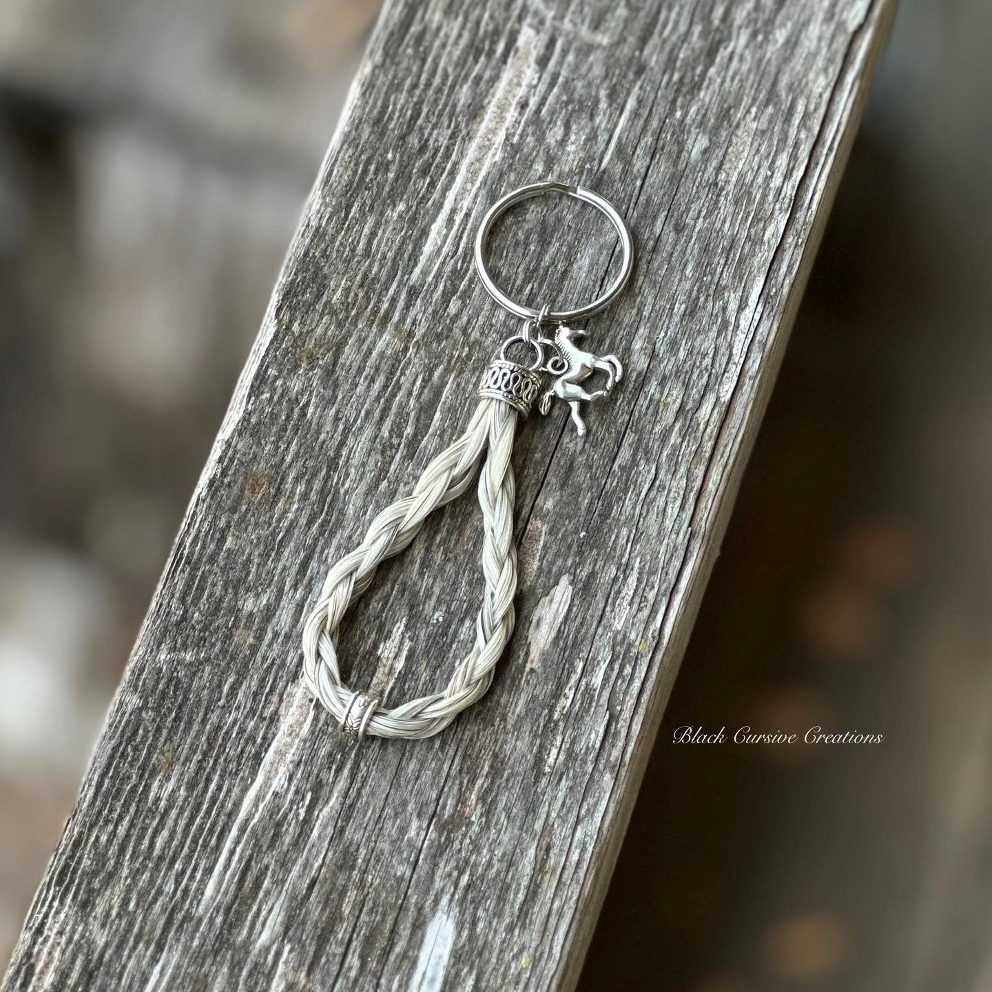 Beaded Bosal Horsehair Keychain with Charm